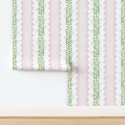 Preppy Pink Stripe Peel and Stick Wallpaper