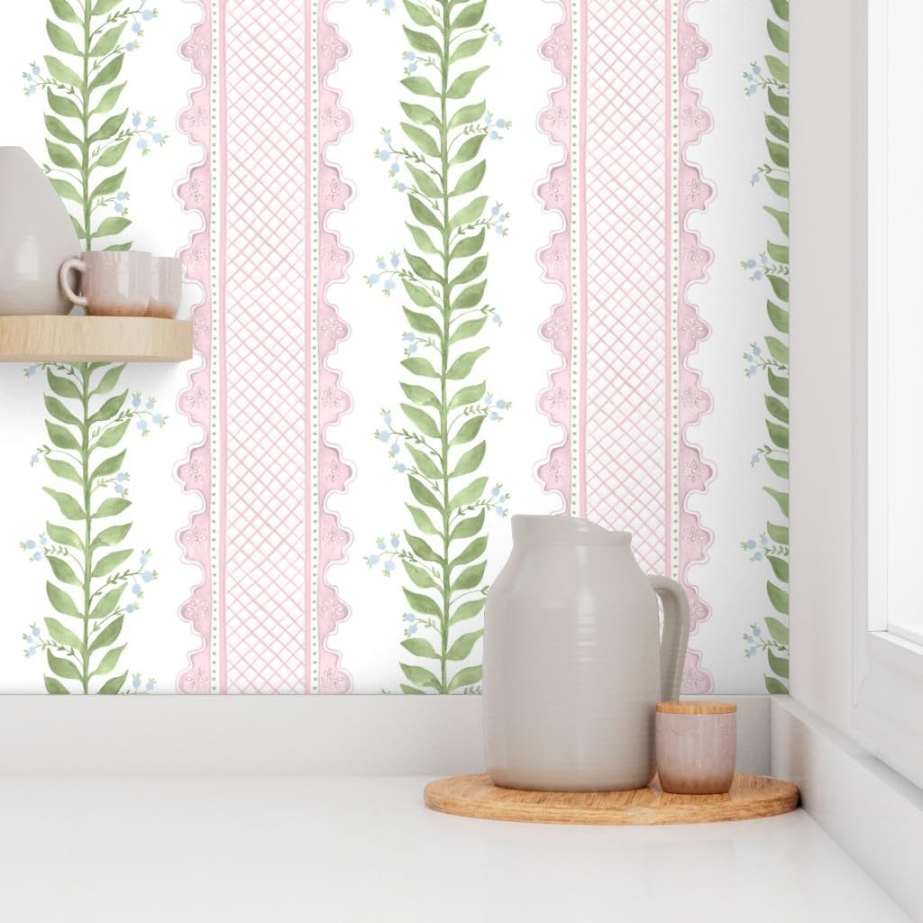 Preppy Pink Stripe Peel and Stick Wallpaper