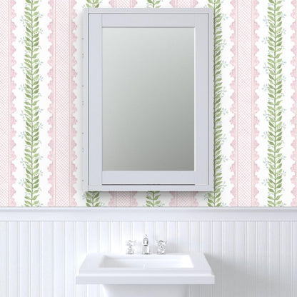 Preppy Pink Stripe Peel and Stick Wallpaper