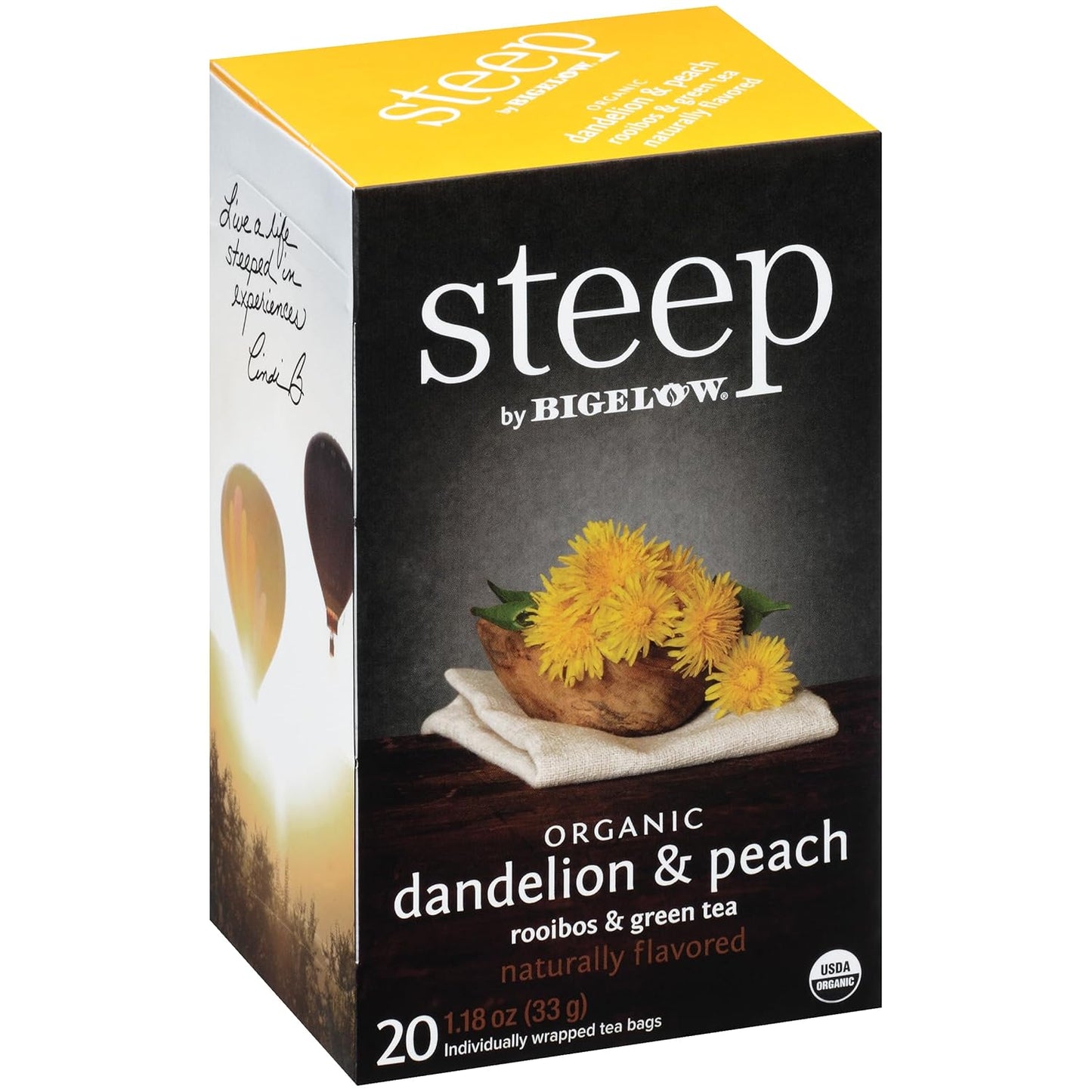 steep Organic Dandelion and Peach with Rooibos and Green Tea, Caffeinated, 20 Count (Pack of 6) 120 Total Tea Bags