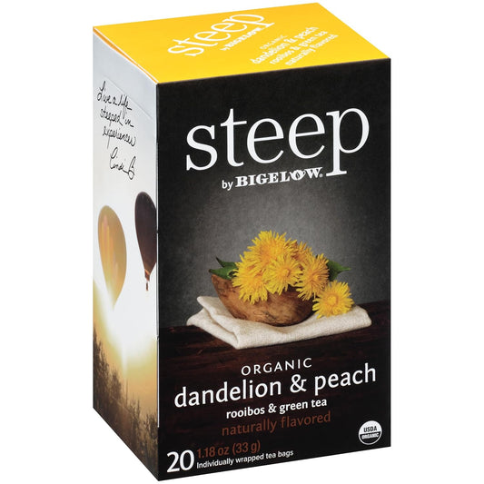 steep Organic Dandelion and Peach with Rooibos and Green Tea, Caffeinated, 20 Count (Pack of 6) 120 Total Tea Bags