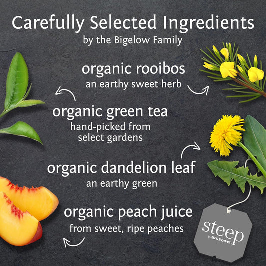 steep Organic Dandelion and Peach with Rooibos and Green Tea, Caffeinated, 20 Count (Pack of 6) 120 Total Tea Bags