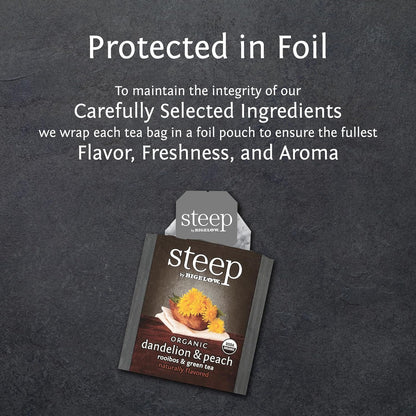 steep Organic Dandelion and Peach with Rooibos and Green Tea, Caffeinated, 20 Count (Pack of 6) 120 Total Tea Bags