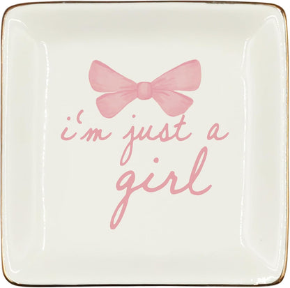 Coquette Pink Bow Ceramic Jewelry Tray Dish, Preppy Ribbon Jewelry Plate Ring Trinket Dish, Aesthetic Trendy Gifts for Women Bestie Aunt, Friendship Gifts for Best Friends 427