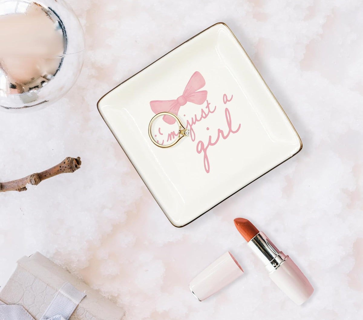 Coquette Pink Bow Ceramic Jewelry Tray Dish, Preppy Ribbon Jewelry Plate Ring Trinket Dish, Aesthetic Trendy Gifts for Women Bestie Aunt, Friendship Gifts for Best Friends 427