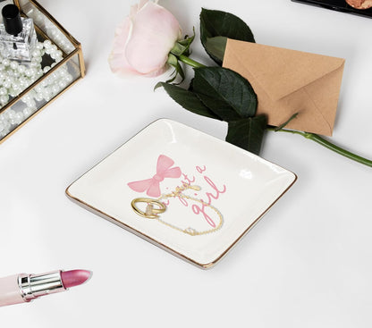 Coquette Pink Bow Ceramic Jewelry Tray Dish, Preppy Ribbon Jewelry Plate Ring Trinket Dish, Aesthetic Trendy Gifts for Women Bestie Aunt, Friendship Gifts for Best Friends 427