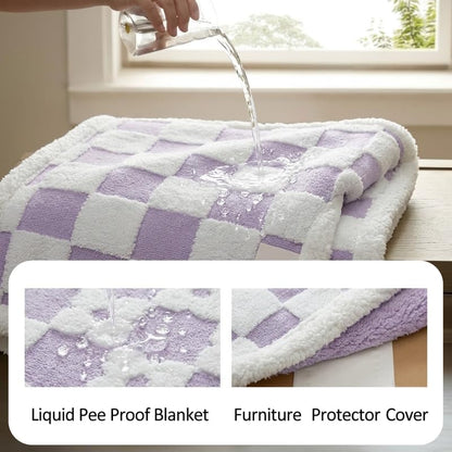 Waterproof Pet Blanket,Dog Bed Covers Couch Sofa Stylish Jacquard Pets Throw Blankets for Puppy Cats Washable Reversible Furniture Protection Covers (Purple Check,S)