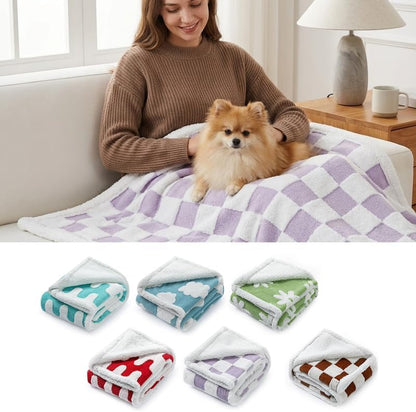 Waterproof Pet Blanket,Dog Bed Covers Couch Sofa Stylish Jacquard Pets Throw Blankets for Puppy Cats Washable Reversible Furniture Protection Covers (Purple Check,S)
