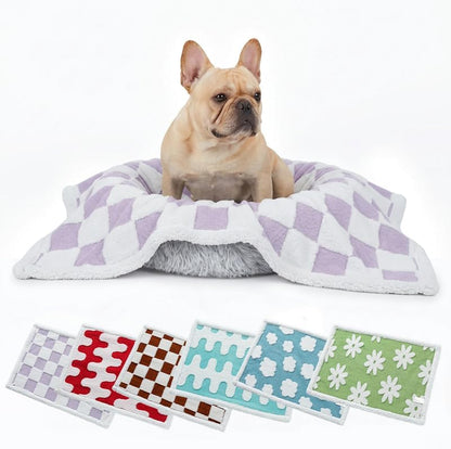 Waterproof Pet Blanket,Dog Bed Covers Couch Sofa Stylish Jacquard Pets Throw Blankets for Puppy Cats Washable Reversible Furniture Protection Covers (Purple Check,S)