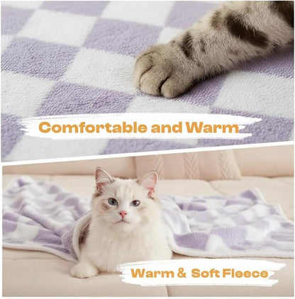Waterproof Pet Blanket,Dog Bed Covers Couch Sofa Stylish Jacquard Pets Throw Blankets for Puppy Cats Washable Reversible Furniture Protection Covers (Purple Check,S)