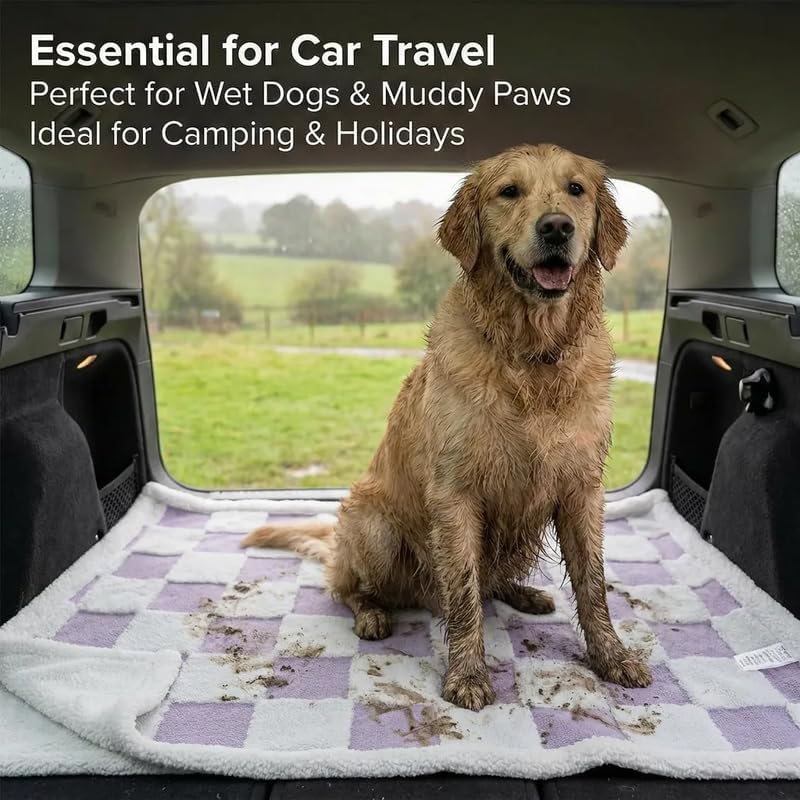 Waterproof Pet Blanket,Dog Bed Covers Couch Sofa Stylish Jacquard Pets Throw Blankets for Puppy Cats Washable Reversible Furniture Protection Covers (Purple Check,S)