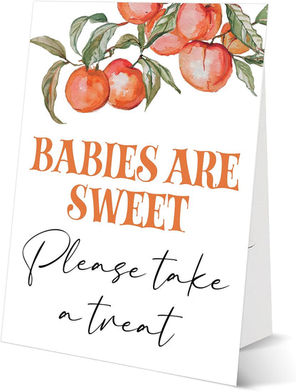 Peach Baby Shower Tabletop Sign, Babies Are Sweet Please Take a Treat, Include One 8×11 Sign with holder, Sweet Peach Gender Reveal Party Decoration Supplies - FL50