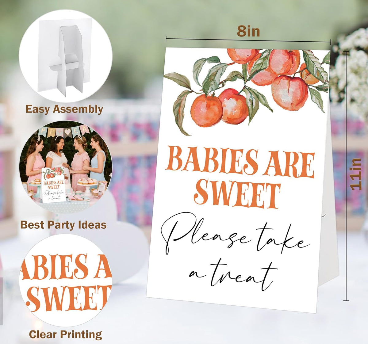 Peach Baby Shower Tabletop Sign, Babies Are Sweet Please Take a Treat, Include One 8×11 Sign with holder, Sweet Peach Gender Reveal Party Decoration Supplies - FL50