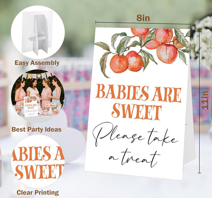 Peach Baby Shower Tabletop Sign, Babies Are Sweet Please Take a Treat, Include One 8×11 Sign with holder, Sweet Peach Gender Reveal Party Decoration Supplies - FL50