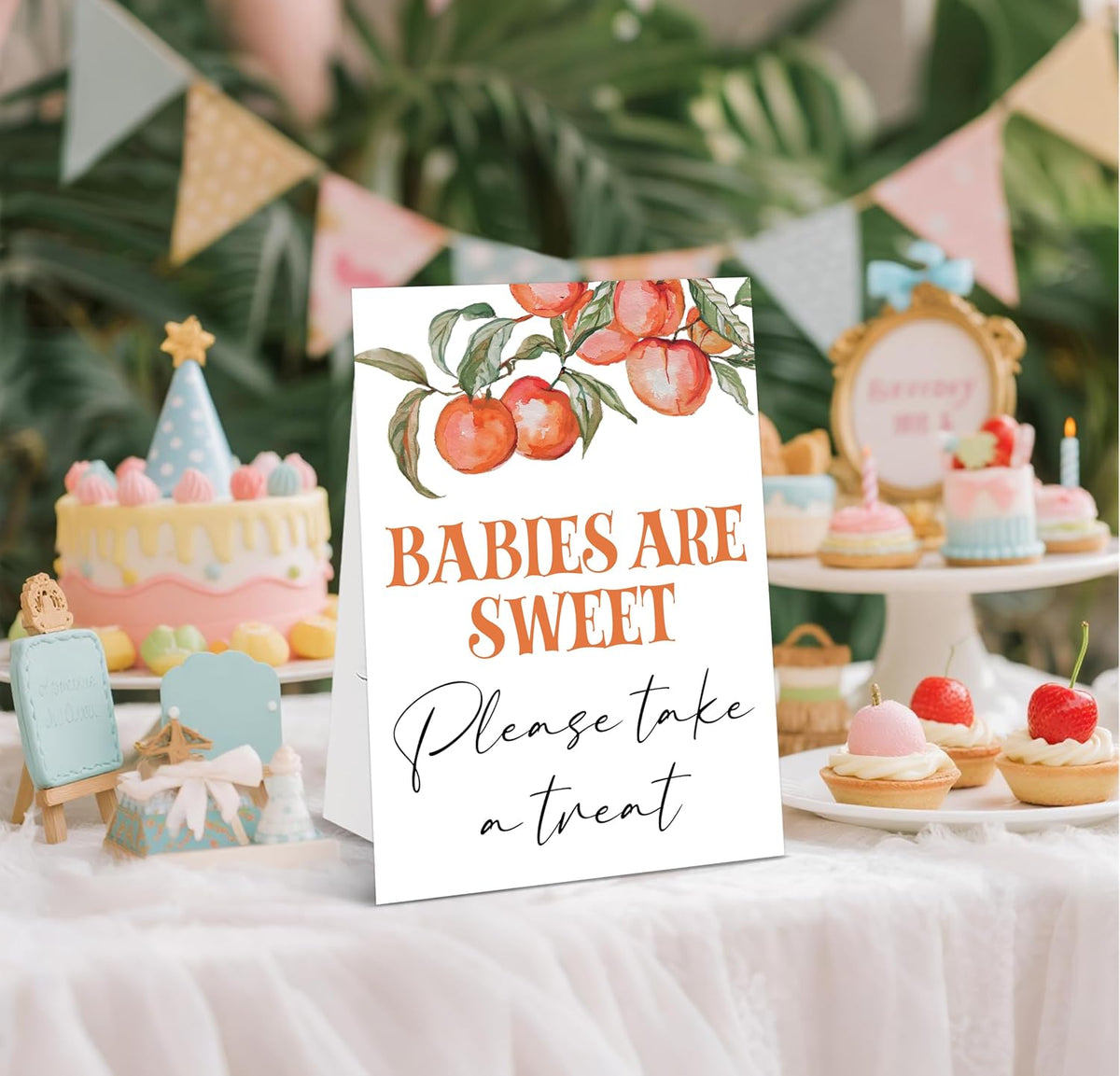 Peach Baby Shower Tabletop Sign, Babies Are Sweet Please Take a Treat, Include One 8×11 Sign with holder, Sweet Peach Gender Reveal Party Decoration Supplies - FL50