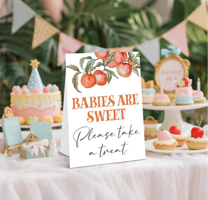 Peach Baby Shower Tabletop Sign, Babies Are Sweet Please Take a Treat, Include One 8×11 Sign with holder, Sweet Peach Gender Reveal Party Decoration Supplies - FL50