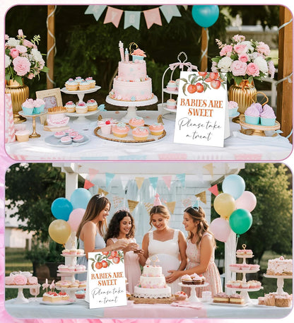 Peach Baby Shower Tabletop Sign, Babies Are Sweet Please Take a Treat, Include One 8×11 Sign with holder, Sweet Peach Gender Reveal Party Decoration Supplies - FL50