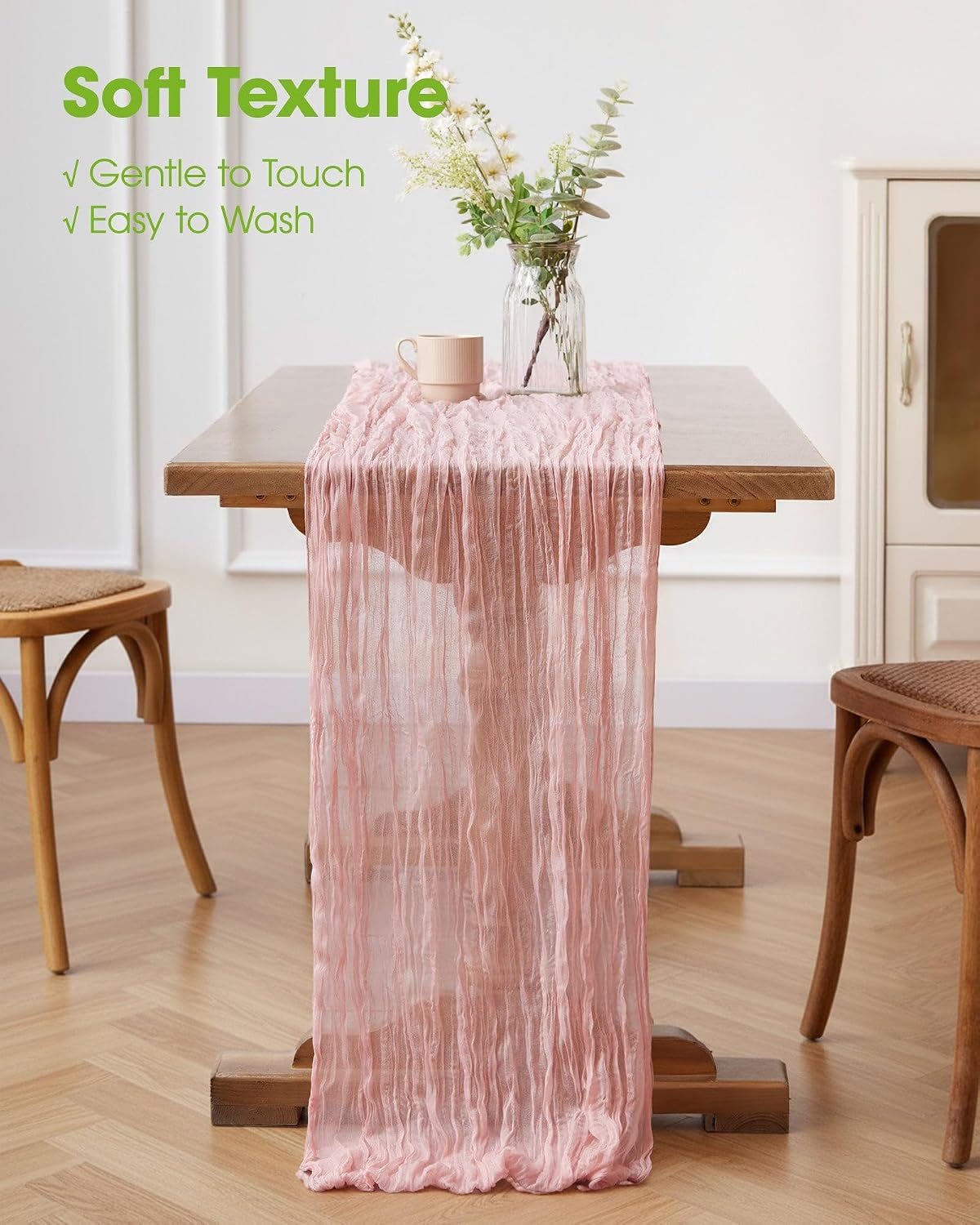 2 Pack Cheesecloth Table Runner 120 Inch Dusty Pink