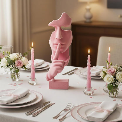 Thinker Statue Speak No Evil with Soft Velvety Texture, Pink