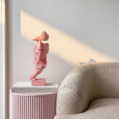 Thinker Statue Speak No Evil with Soft Velvety Texture, Pink