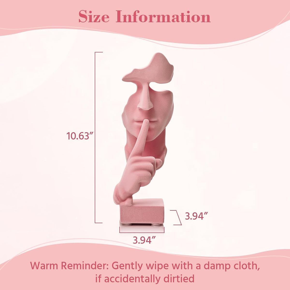 Thinker Statue Speak No Evil with Soft Velvety Texture, Pink