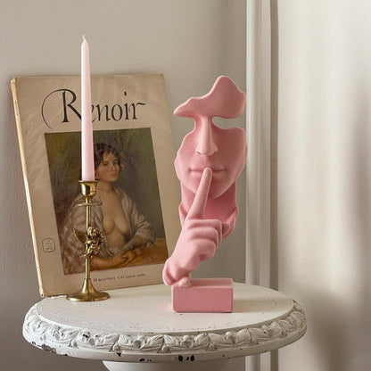 Thinker Statue Speak No Evil with Soft Velvety Texture, Pink