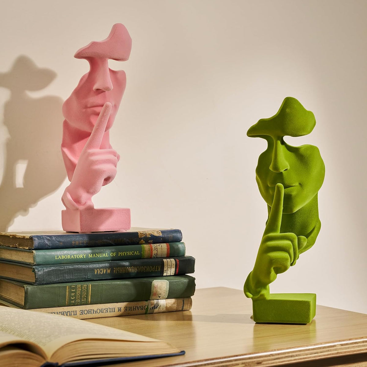 Thinker Statue Speak No Evil with Soft Velvety Texture, Pink