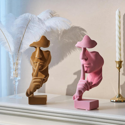 Thinker Statue Speak No Evil with Soft Velvety Texture, Pink