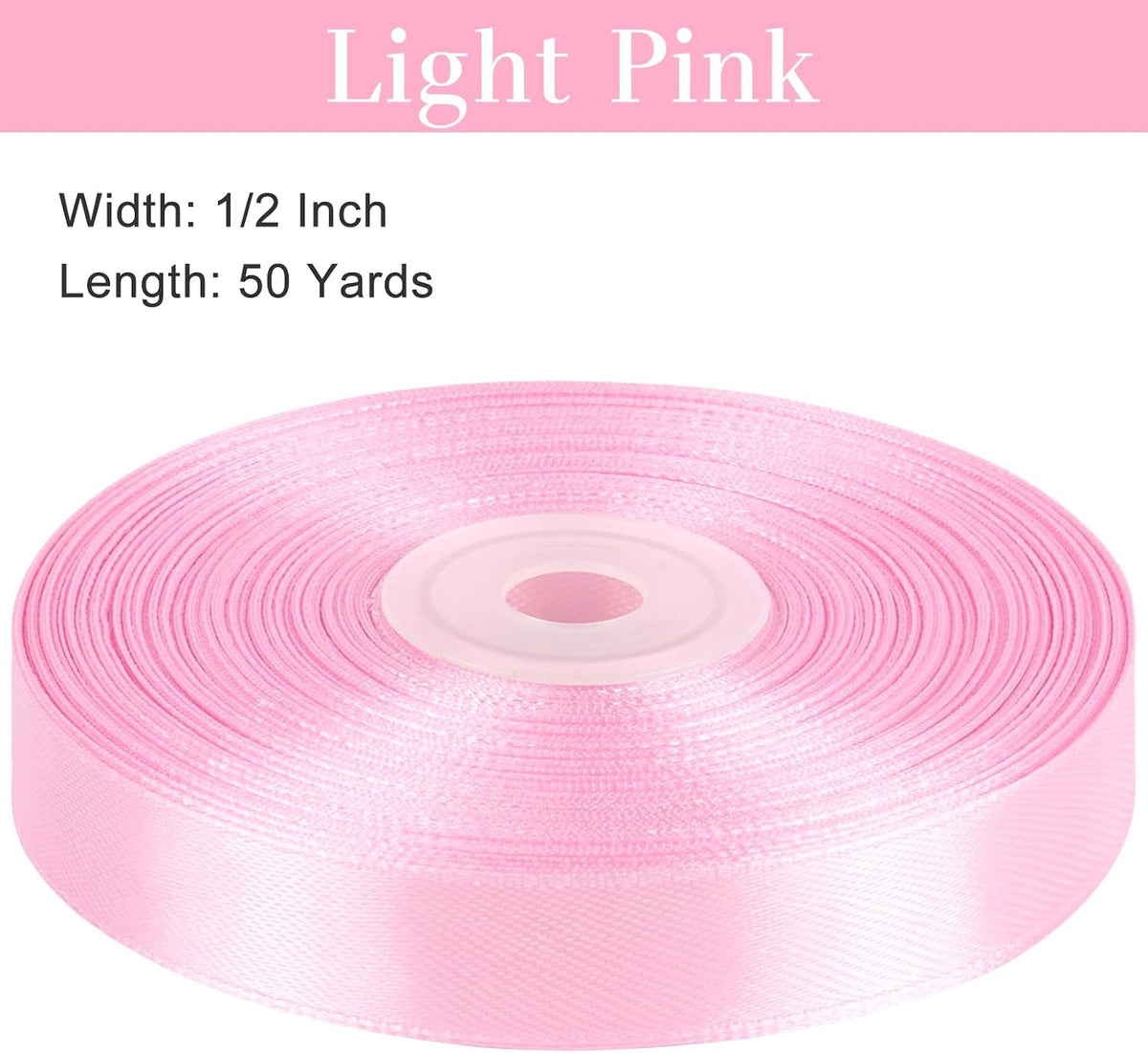 Light Pink Satin Ribbon, 1/2 Inch, 50 Yards