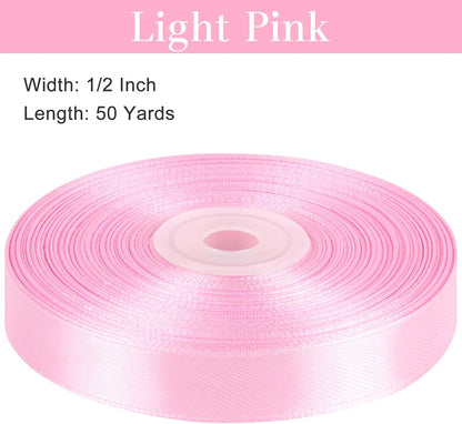 Light Pink Satin Ribbon, 1/2 Inch, 50 Yards