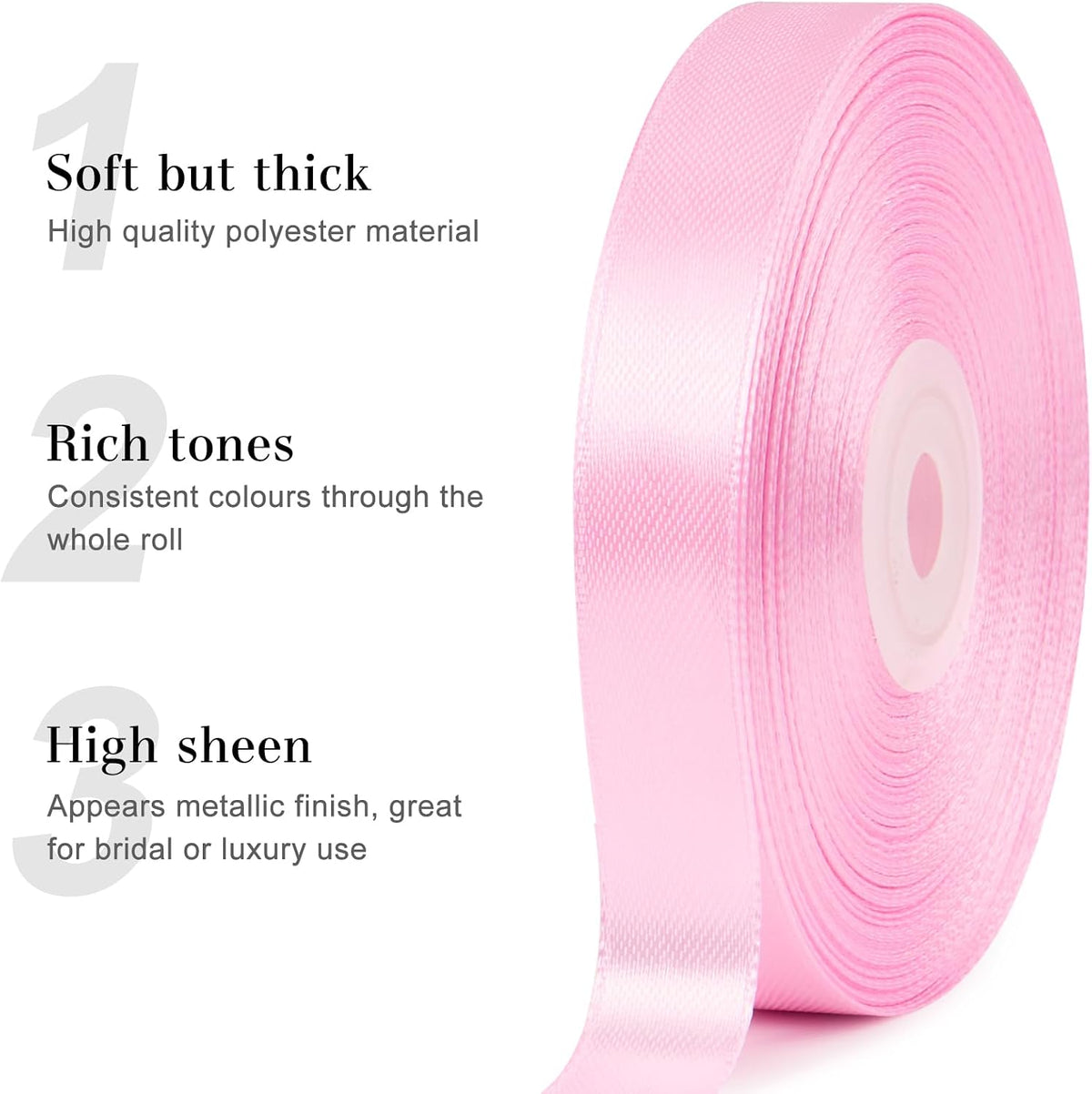 Light Pink Satin Ribbon, 1/2 Inch, 50 Yards