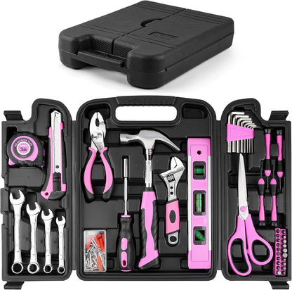 125 PCS Pink Household Tool Set, Pink Ladies Basic House DIY Toolkit Set for Home Garage Office College Dormitory Use, Hand Tool Kits for Women