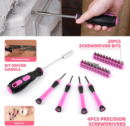 125 PCS Pink Household Tool Set, Pink Ladies Basic House DIY Toolkit Set for Home Garage Office College Dormitory Use, Hand Tool Kits for Women