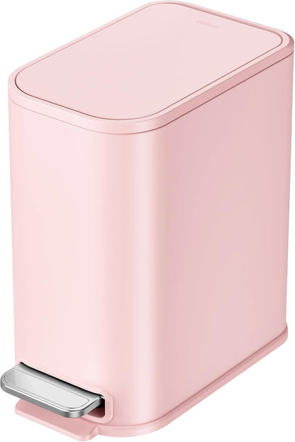 Small Bathroom Trash Can with Lid Soft Close & Pedal, 1.3 Gal, Pink