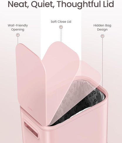 Small Bathroom Trash Can with Lid Soft Close & Pedal, 1.3 Gal, Pink