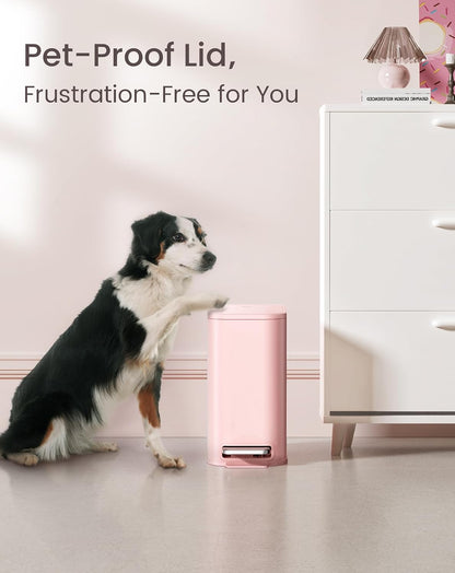 Small Bathroom Trash Can with Lid Soft Close & Pedal, 1.3 Gal, Pink