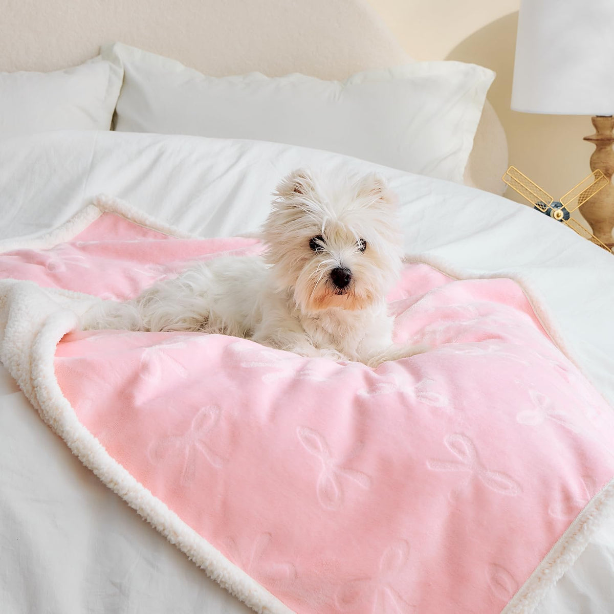 Pet Blankets for Cats - Waterproof Cat Blanket Washable - Sherpa Fleece Puppy Blanket, Soft Plush Reversible Throw Protector for Bed Couch Car Sofa, 40"X50", Pink Bows