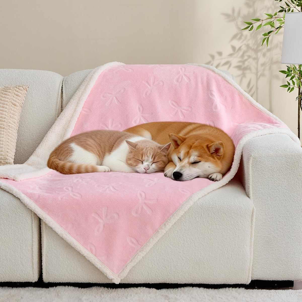 Pet Blankets for Cats - Waterproof Cat Blanket Washable - Sherpa Fleece Puppy Blanket, Soft Plush Reversible Throw Protector for Bed Couch Car Sofa, 40"X50", Pink Bows