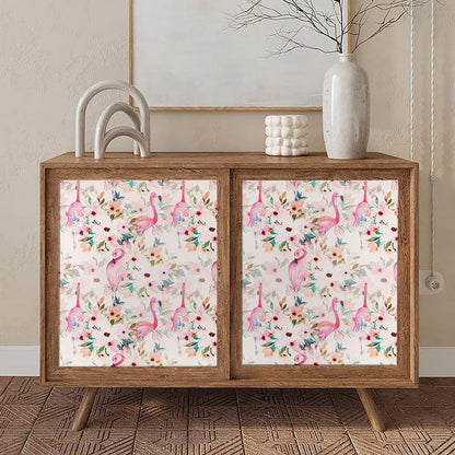 Watercolor Pink Flamingo Bird Flower Peel and Stick Wallpaper Self Adhesive Removable Easy Peel Off Stick on Wall Paper for Bedroom Cabinet Renter
