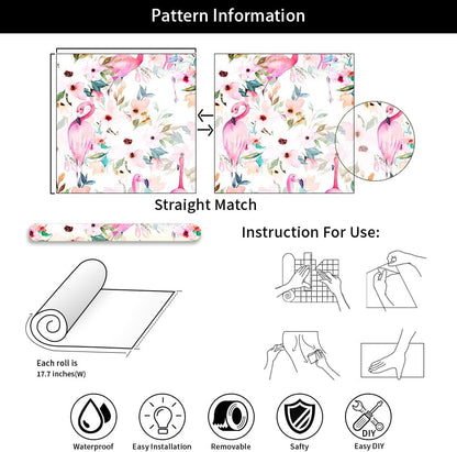 Watercolor Pink Flamingo Bird Flower Peel and Stick Wallpaper Self Adhesive Removable Easy Peel Off Stick on Wall Paper for Bedroom Cabinet Renter