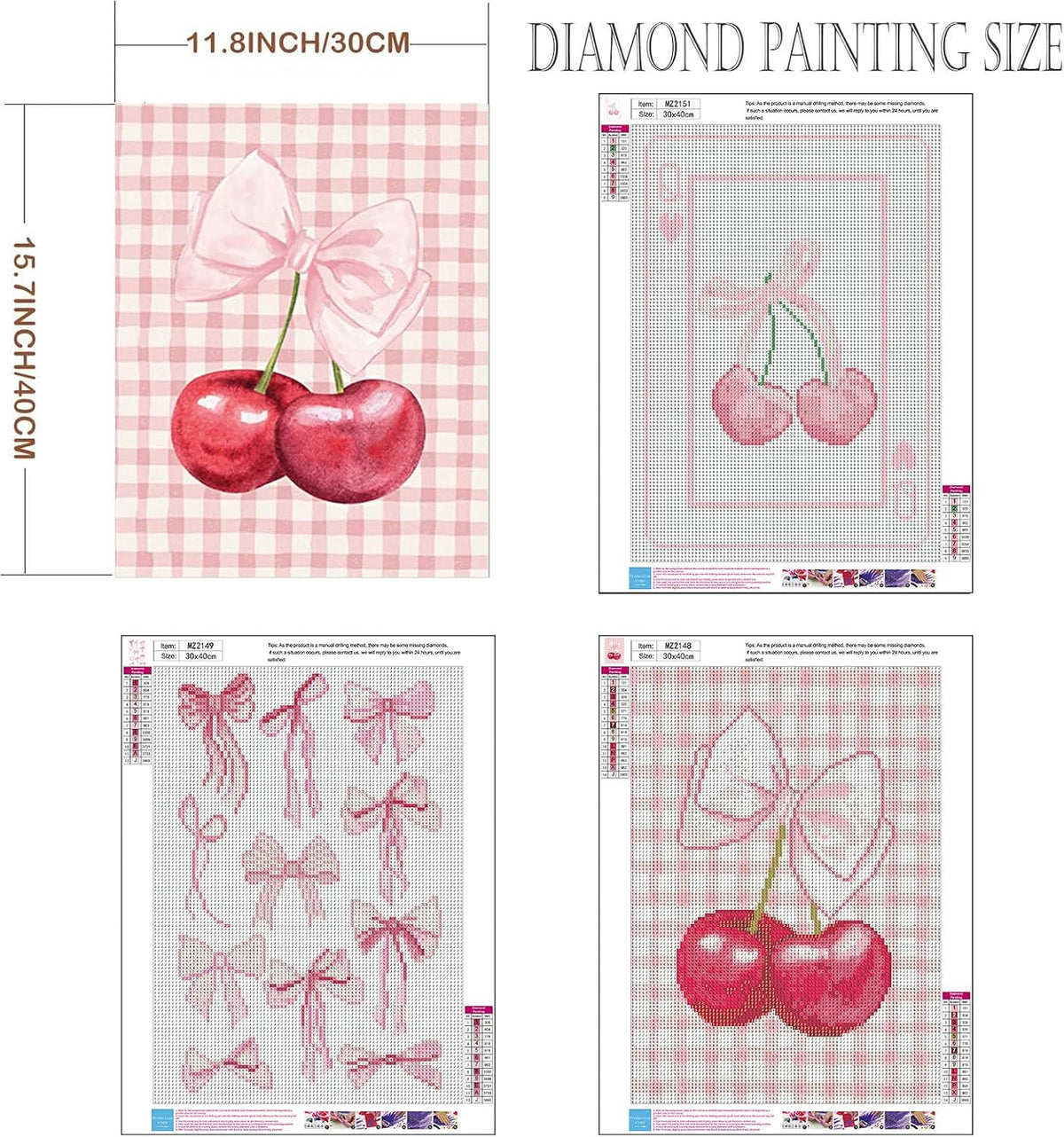 3 Pack Pink Bows Diamond Art Kits for Adults 12x16 inch