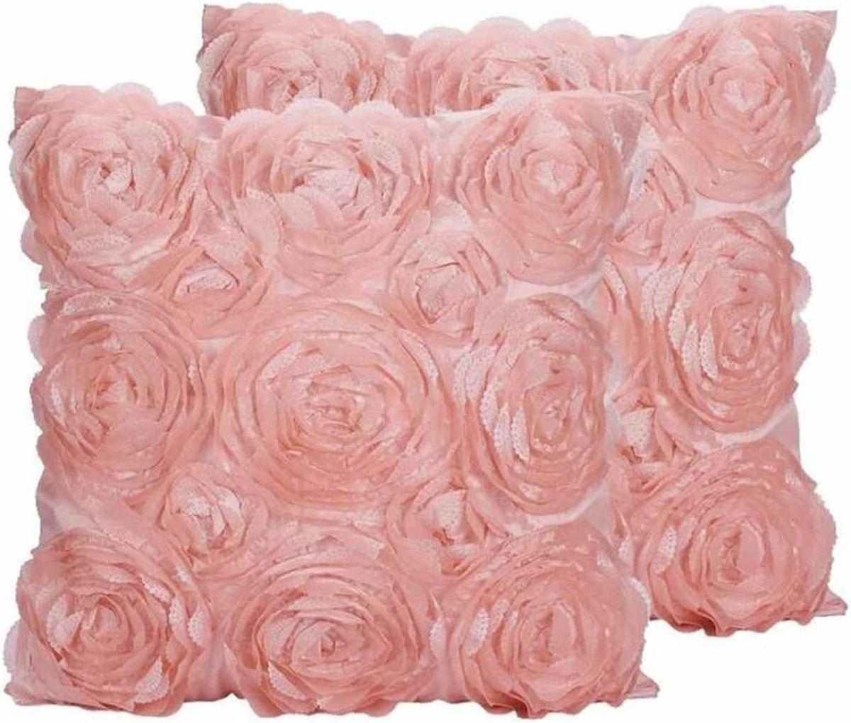 Decorative Throw Pillow Covers for Couch Cushion Case, Romantic Love Satin Rose Wedding Party Home Decor,16 x 16 Inches Home Gift (Set of 2)- #Pink