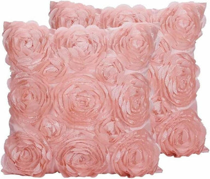 Decorative Throw Pillow Covers for Couch Cushion Case, Romantic Love Satin Rose Wedding Party Home Decor,16 x 16 Inches Home Gift (Set of 2)- #Pink