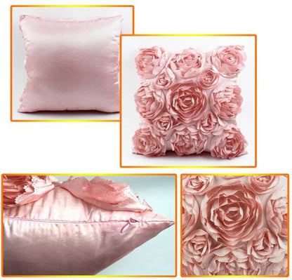 Decorative Throw Pillow Covers for Couch Cushion Case, Romantic Love Satin Rose Wedding Party Home Decor,16 x 16 Inches Home Gift (Set of 2)- #Pink