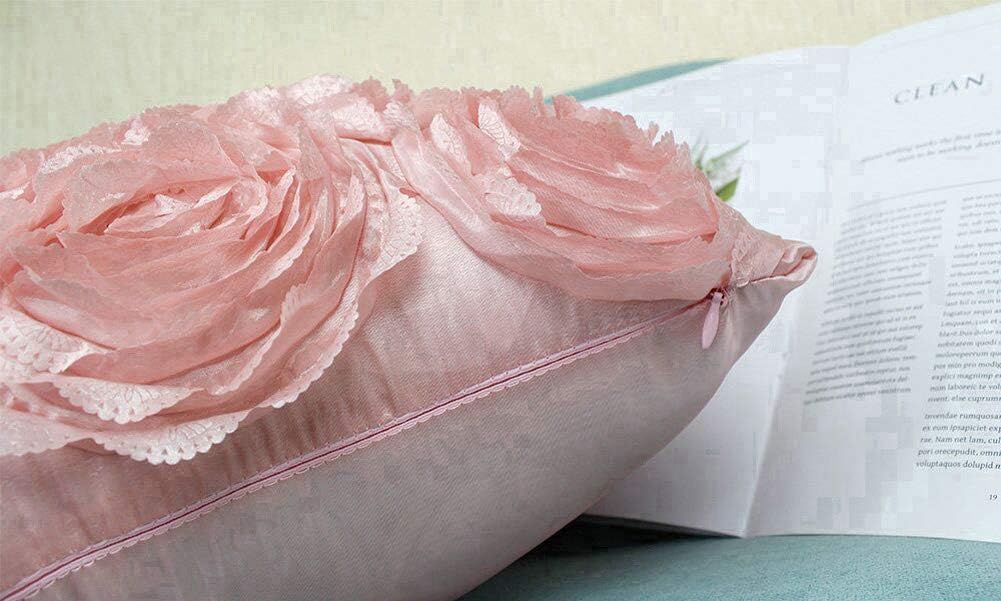 Decorative Throw Pillow Covers for Couch Cushion Case, Romantic Love Satin Rose Wedding Party Home Decor,16 x 16 Inches Home Gift (Set of 2)- #Pink