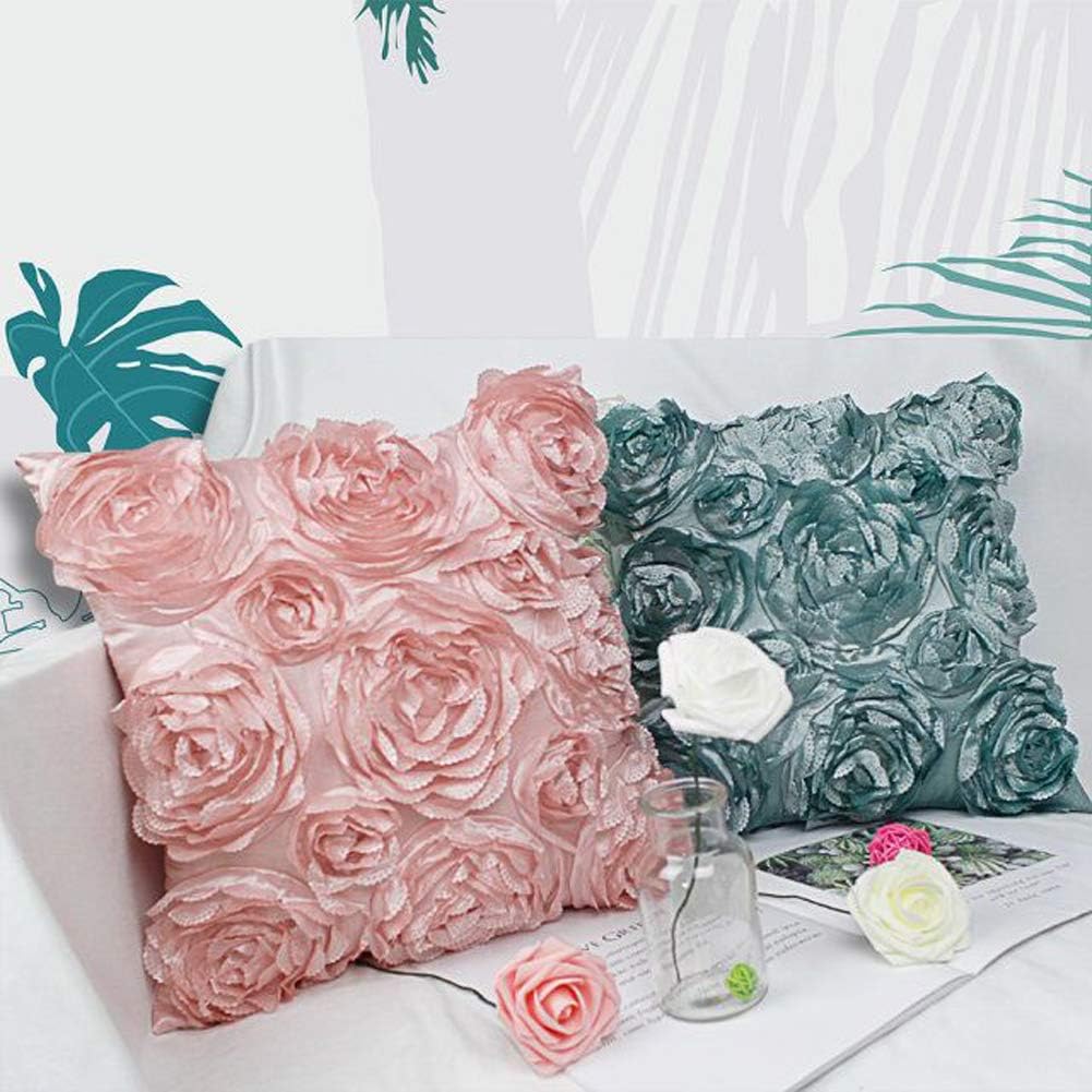 Decorative Throw Pillow Covers for Couch Cushion Case, Romantic Love Satin Rose Wedding Party Home Decor,16 x 16 Inches Home Gift (Set of 2)- #Pink