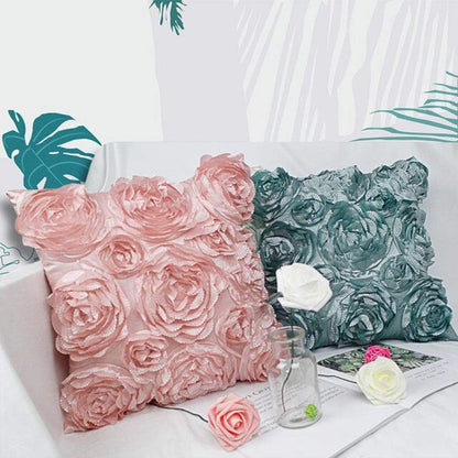 Decorative Throw Pillow Covers for Couch Cushion Case, Romantic Love Satin Rose Wedding Party Home Decor,16 x 16 Inches Home Gift (Set of 2)- #Pink