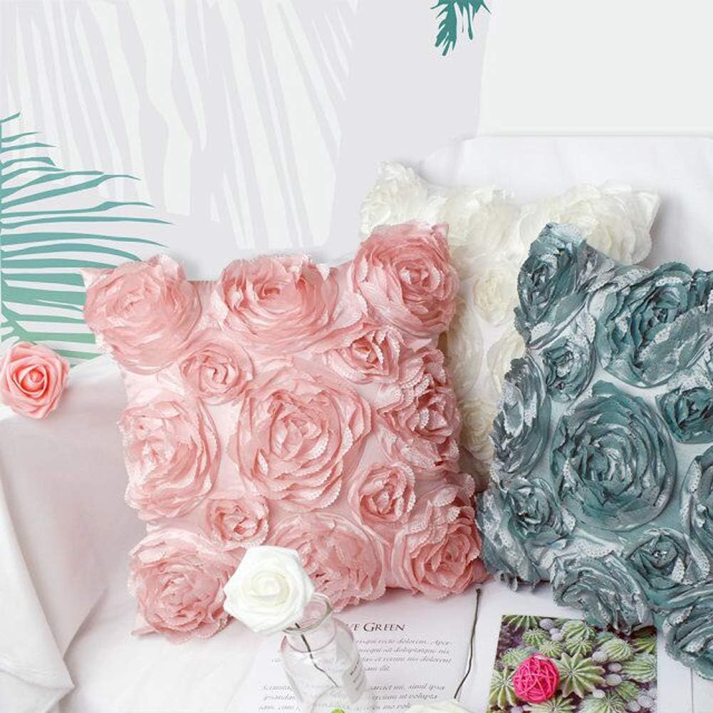 Decorative Throw Pillow Covers for Couch Cushion Case, Romantic Love Satin Rose Wedding Party Home Decor,16 x 16 Inches Home Gift (Set of 2)- #Pink