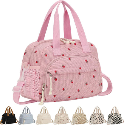 Corduroy Insulated Lunch Bag for Women Teen Girls