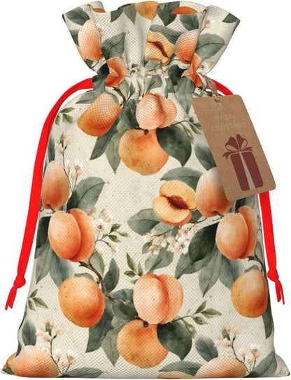 Peaches (2) Print Christmas Drawstring Gift Bags, Reusable Candy Treat Bags For Holiday Birthday Party